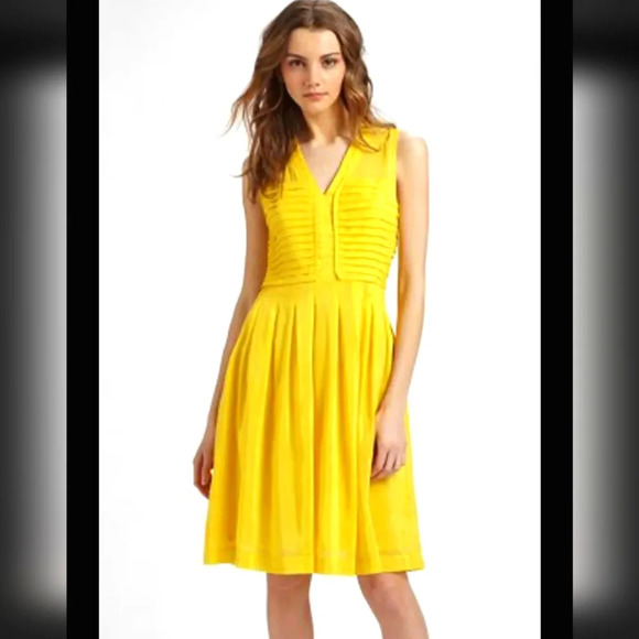Tory Burch Isobel V Neck Cotton Silk Summer Sun Dress Limoncello Yellow - Picture 2 of 8